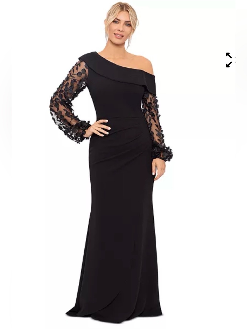 XSCAPE
Women's Off-The-Shoulder Floral-Sleeve Scuba Crepe Gown